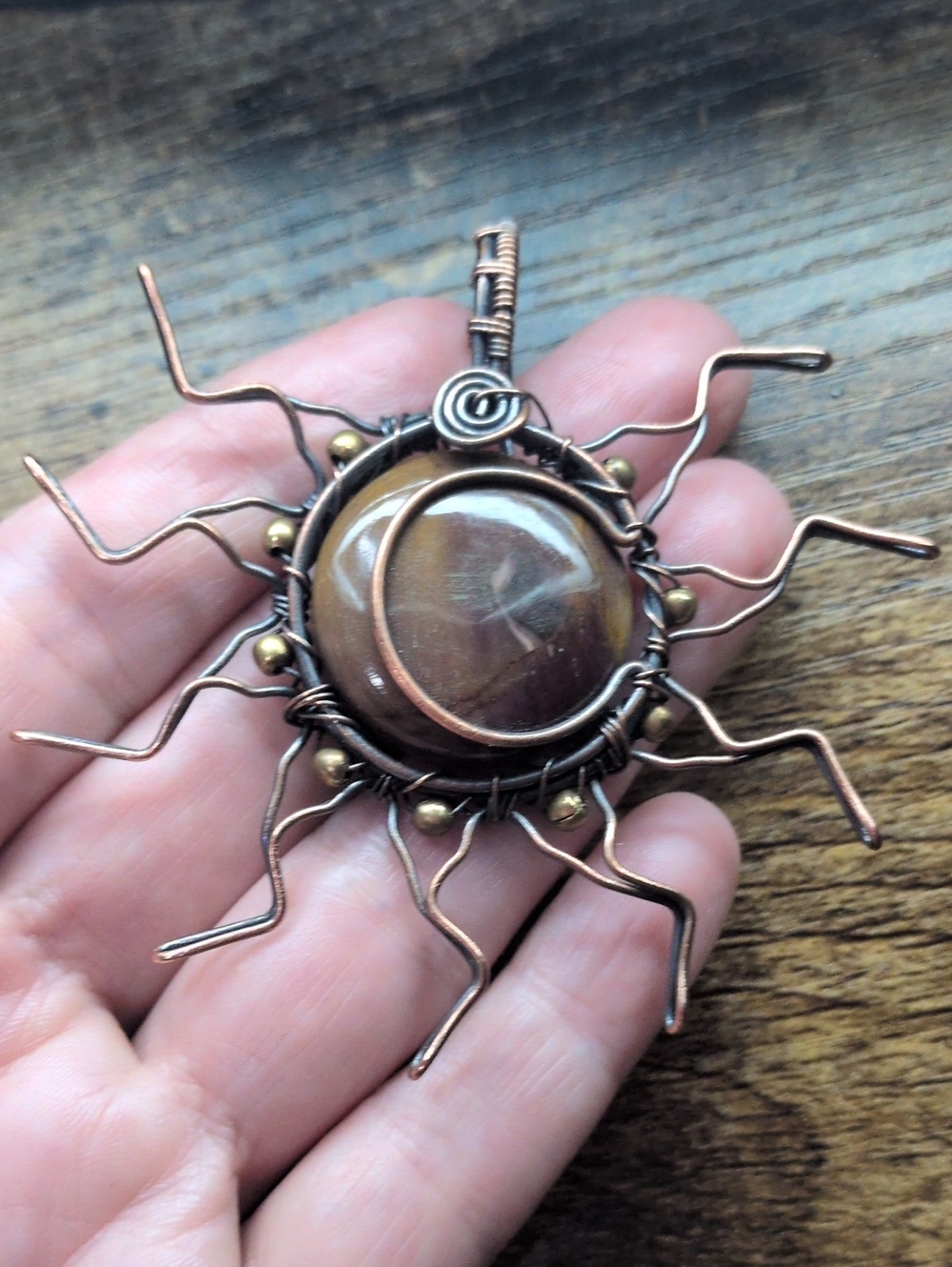 Handcrafted Copper Sunburst Mookite Pendant in Brown